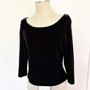 J.R. Nites Vintage Black‎ Velvet 3/4 Sleeve top wide neck size medium